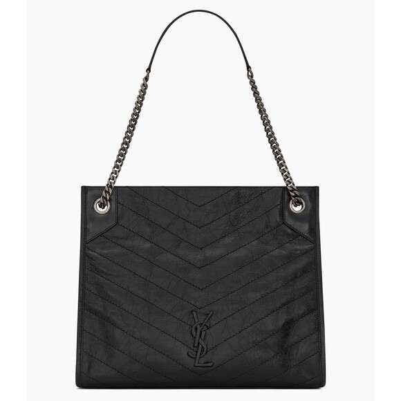 Saint Laurent Womens Shoulder Black Leather Niki Medium Tote Bag Chain - Picture 1 of 16